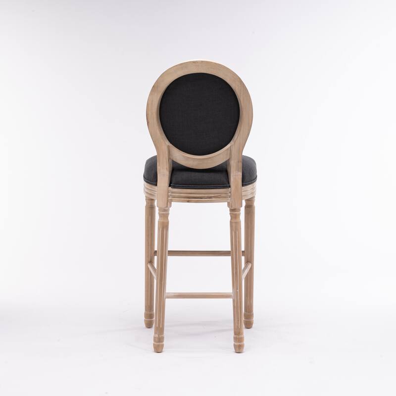 French Country Wooden Barstools With Upholstered Seating , Beige and Natural ，Set of 2