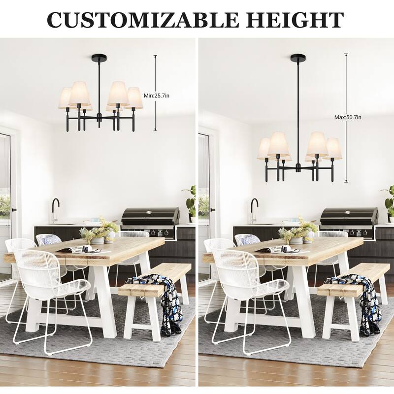 Farmhouse Wheel Chandelier Mid-century Pendant Fixture with Fabric Shades for Interior Lighting