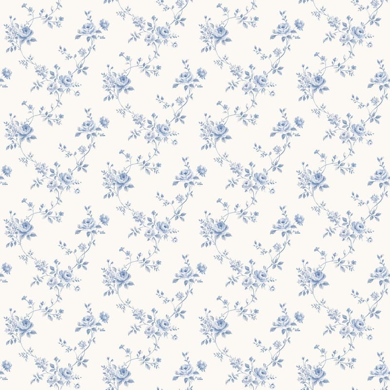 Galerie Wallcoverings Miniatures 3 Rose Floral Trail Design Vinyl on Non-woven Matte Wallpaper Roll - 33 feet x 21 inches - Blue