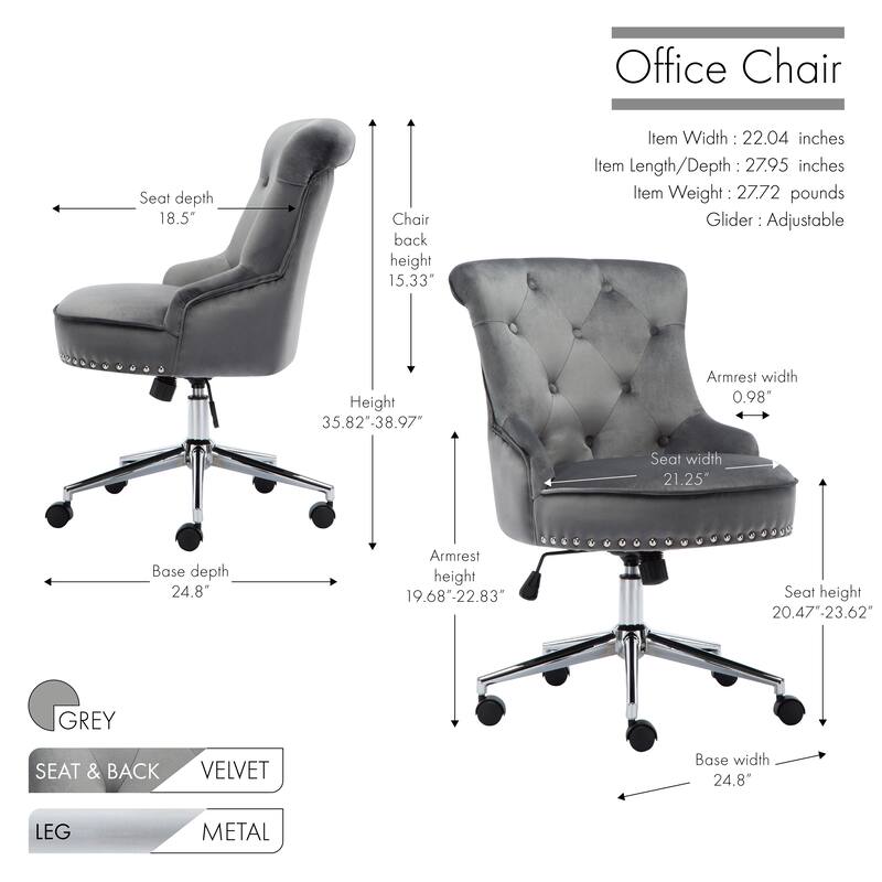 Porthos Home Jaron Office Chair - Tufted Wingback & Velvet Upholstery
