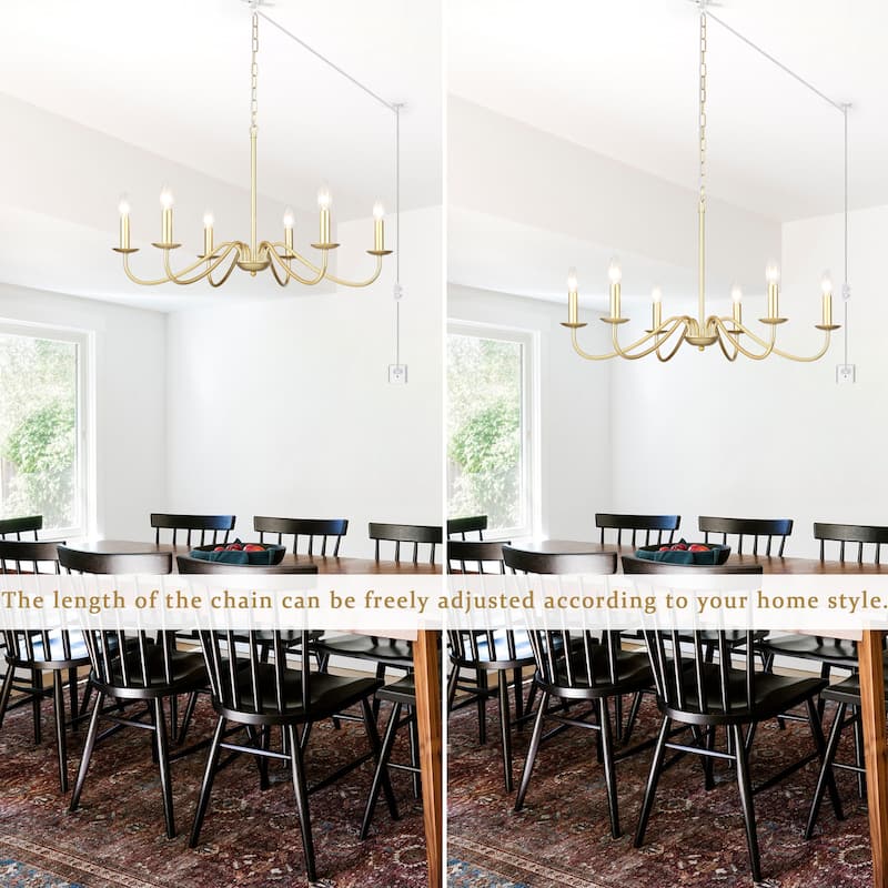 6-Light 27.55-inch Chandeliers with Plug in Cord for Bedroom Living Room