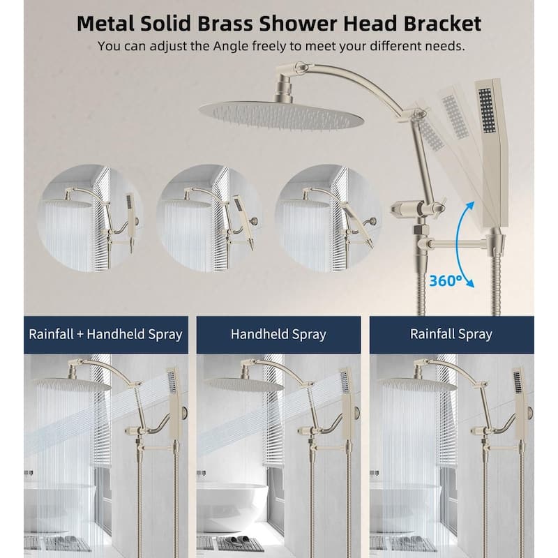 Metal 10'' Round Rainfall Shower Head, High Pressure Handheld Shower