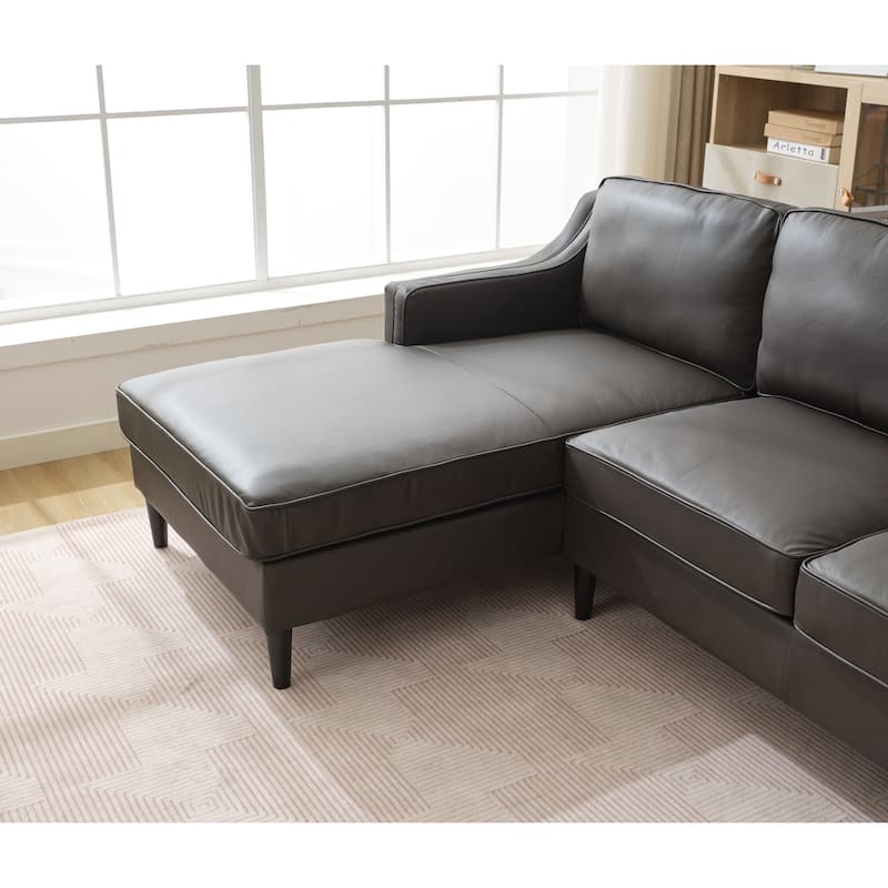 94.5" Genuine Leather L-Shaped Sectional Sofa with Left Chaise Lounge and Modern Design
