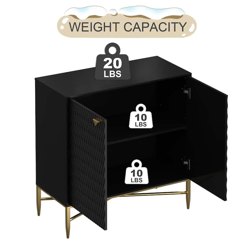 Accent Cabinet with Raised Diamond Pattern, Storage Cabinet with Brass X-Tapered Legs, Buffet with Adjustable Shelves