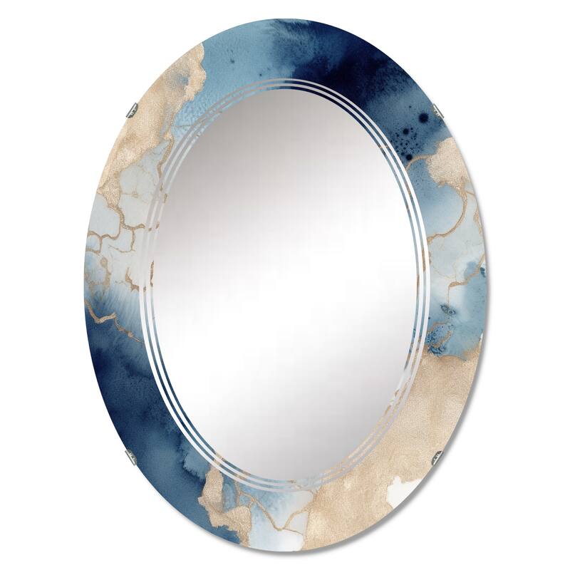 Designart "Blue and Gold Marble Clouds VIII" Fractals Modern Wall Mirror