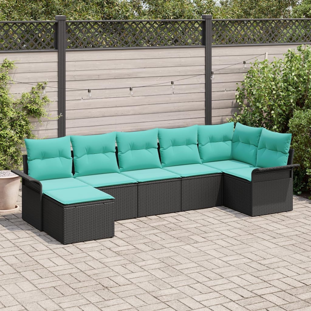 vidaXL 8 Garden Sofa Set with Cushions Black Poly Rattan - 117.1 x 52.2 x 27.2