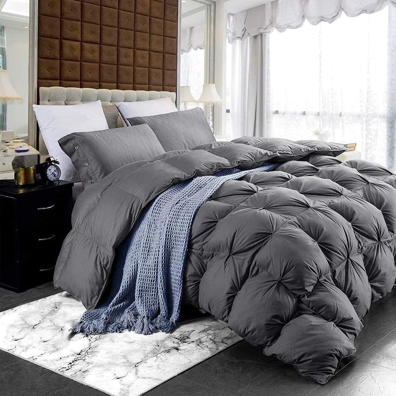Luxurious Heavyweight Goose Down Feather Fiber Comforter, Pinch Pleat
