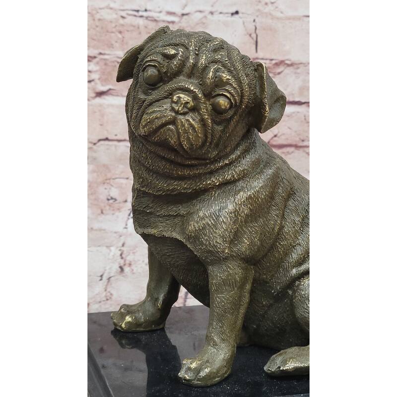 Sitting Pug Bronze Sculpture - Realistic Imitative Dog Breed Animal Art