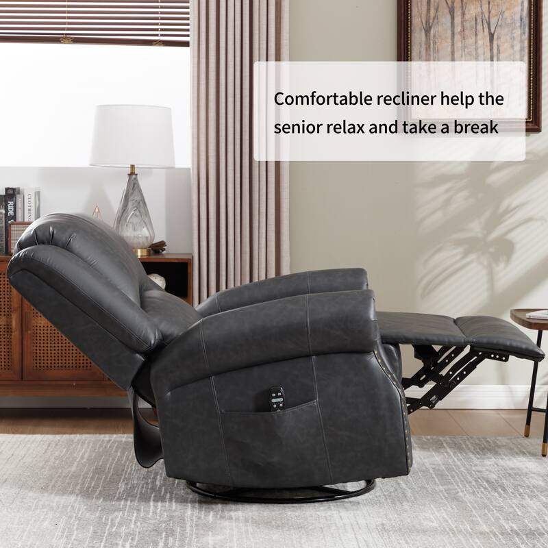 Manual Recliner Chair with Heat & Massage, Ergonomic Lounge Sofa Chair, Swivel Recliner Chair with Side Pocket