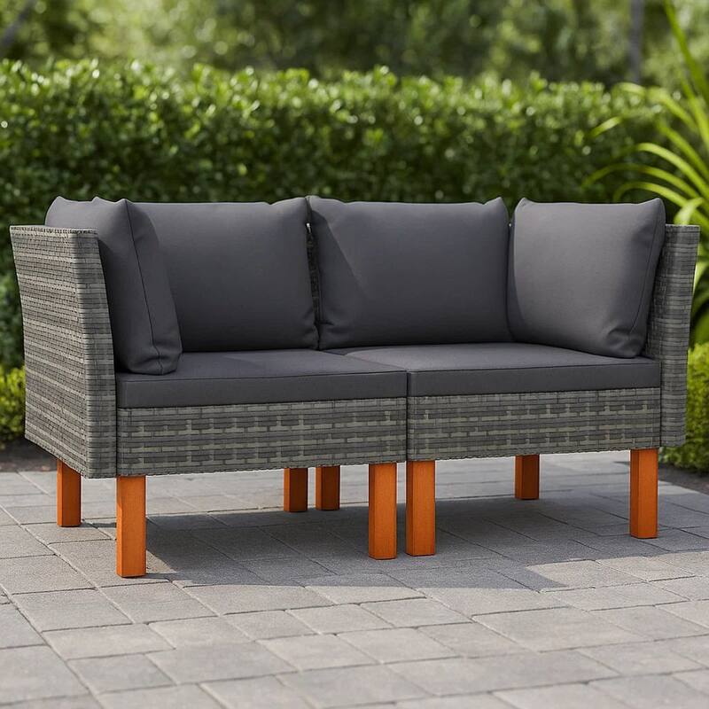 Casey 2pc Modular Outdoor Corner Loveseat, Gray Rattan Fabric Cushions