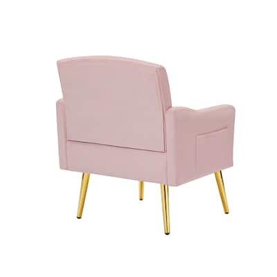 Velvet Upholstered Accent Chair, Tufted Lounge Reading Chair, Single Sofa Chair with Side Pockets & Metal Legs