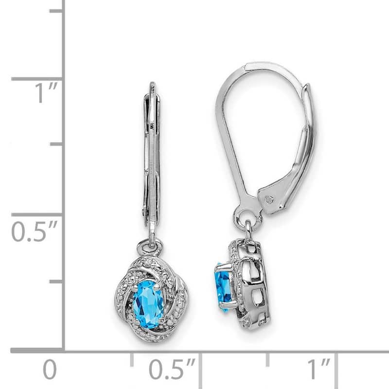 Curata 925 Sterling Silver Dangle Polished Leverback Diamond and Blue Topaz Earrings - 26x7mm Wide