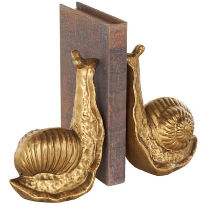 Metal Snail Standing Decorative Bookends - Set of 2 Gold - Roche River Decor - 4"W x 5"L x 7"H