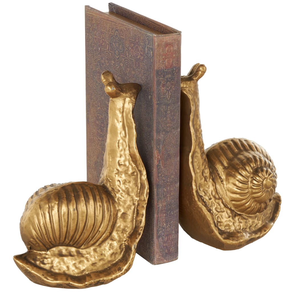Metal Snail Standing Decorative Bookends - Set of 2 Gold - Roche River Decor - 4"W x 5"L x 7"H