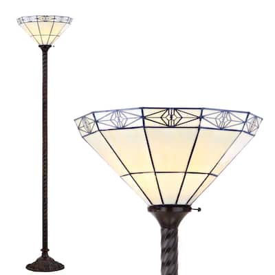 Peacock Tiffany-Style 68.57" Torchiere LED Floor Lamp, Bronze by JONATHAN Y - 68.57" H x 15" W x 15" D