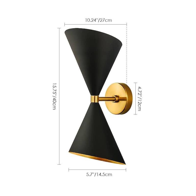2-Pack 2-Light Industrial Cone Adjustable Head Bathroom Vanity Light Dual Horn Hourglass Black Gold Wall Sconce