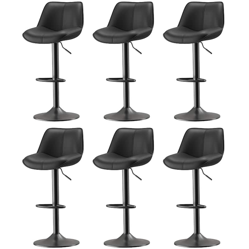 Bar Stools Adjustable Swivel Faux Leather Barstools with Footrests - Black - Set of 6