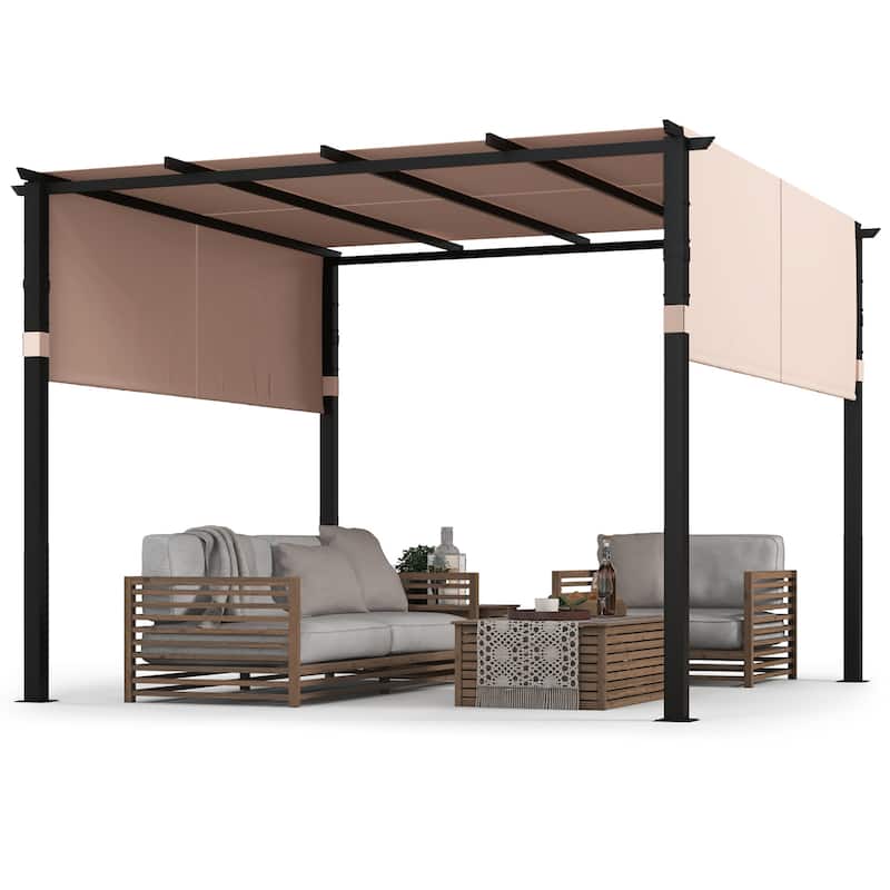 Gymax 10 x 10 ft Flat Top Pergola w/ Retractable Canopy Outdoor Grill