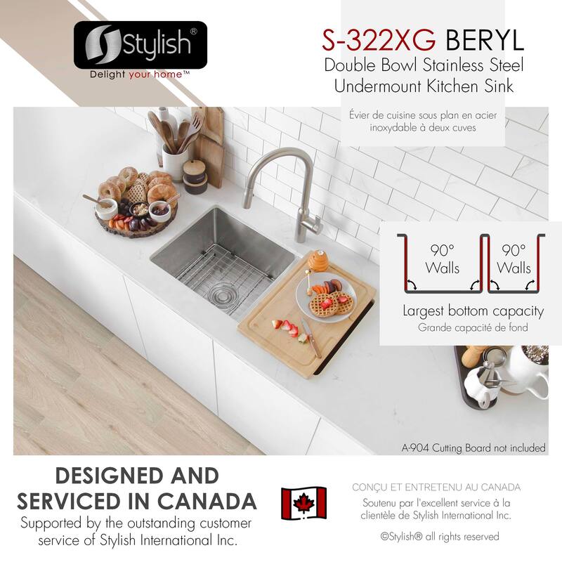 Undermount 33" Double-Bowl Stainless Steel Kitchen Sink S-322XG - 33" x 18" x 10"