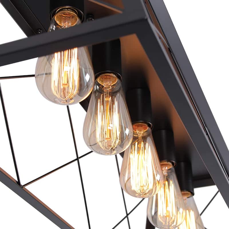 Rustic 5-Light Rectangular Cage Flush Semi Flush Mount - 31.5in