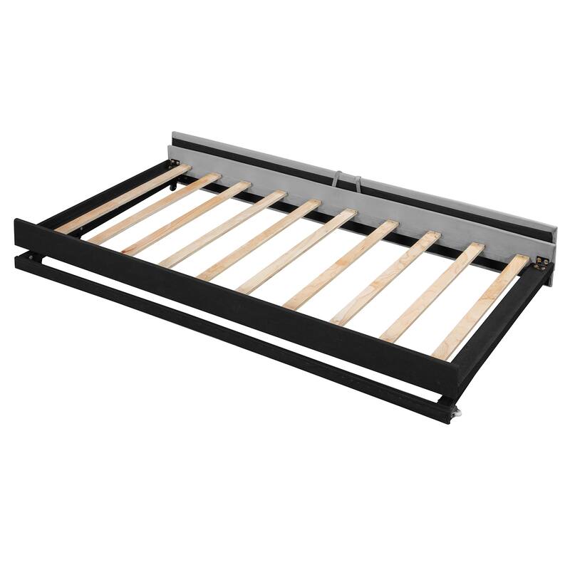 Roomfitters Twin Size Velvet Upholstered Daybed with Pop Up Trundle, Space Saving Sofa Bed Frame with Slats