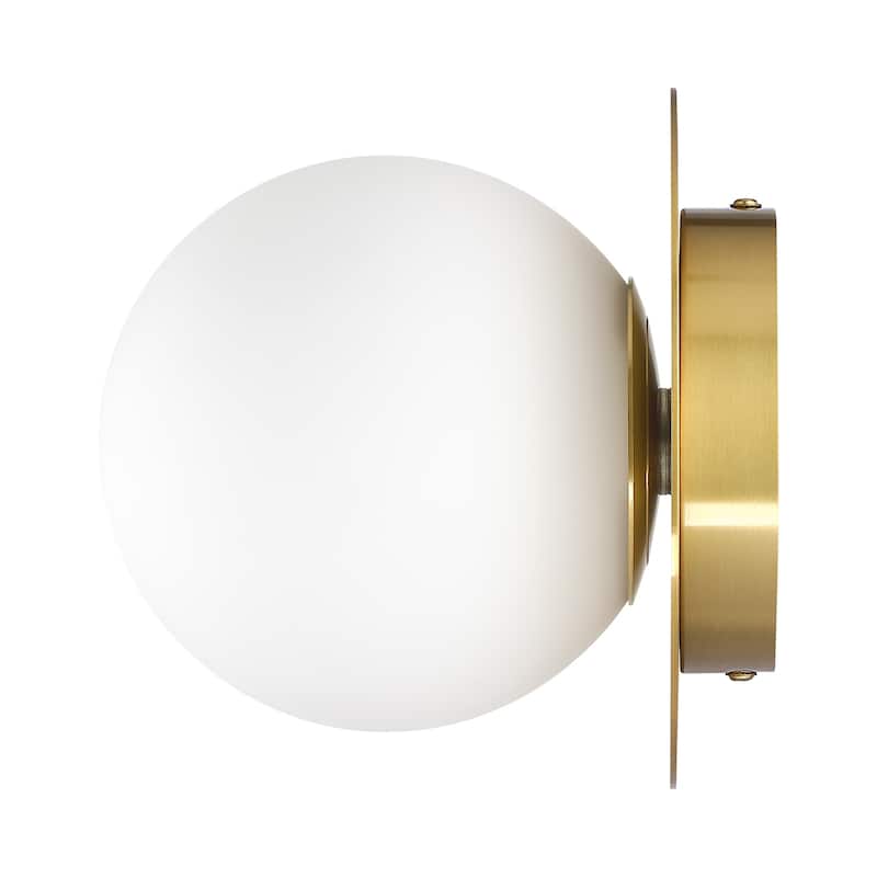 1-Light Brass Wall Sconce with White Glass Shade - 7 in.