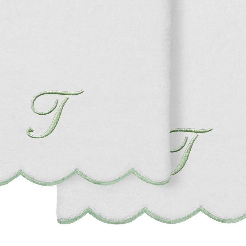 Authentic Hotel and Spa 100% Turkish Cotton Green ADORNIA Scallop Personalized 2 Piece Bath Towel Set - 2 Bath Towels