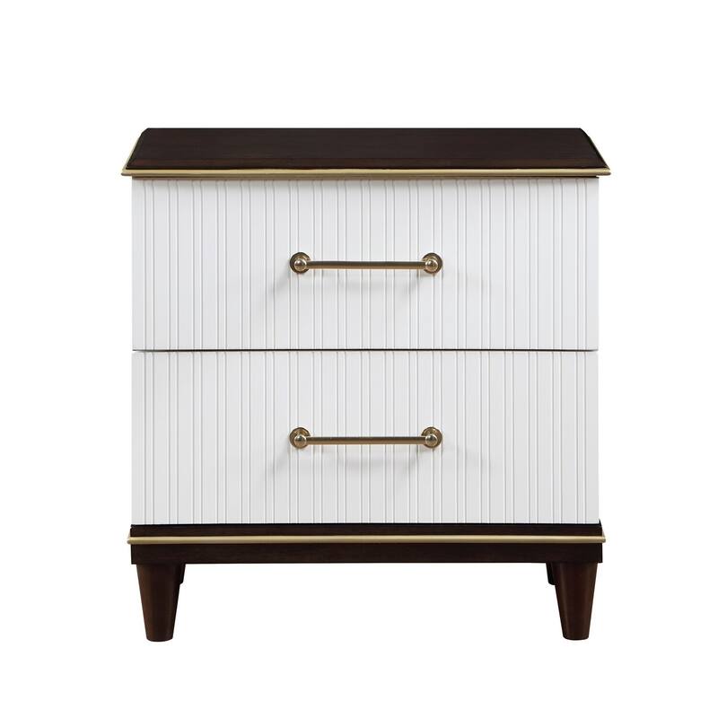 White/Brown 2 Drawer 17 in. W Nightstand with Sturdy Hardware and Ample Storage