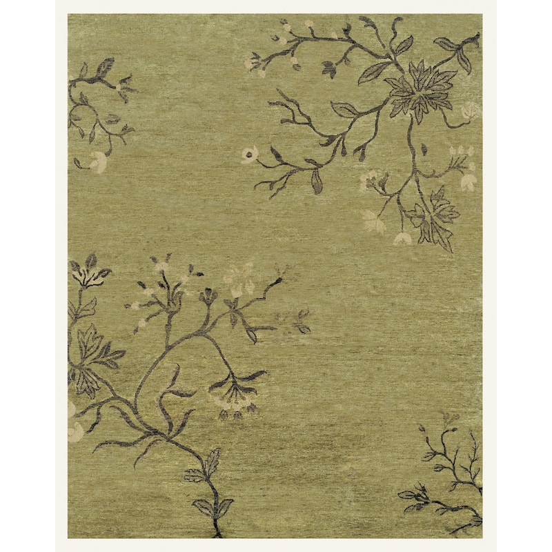 Foral Botanical Earth Tones Oriental Rustic Area Rug - 5'6"x8'6" - Lodon Green/Sage Green