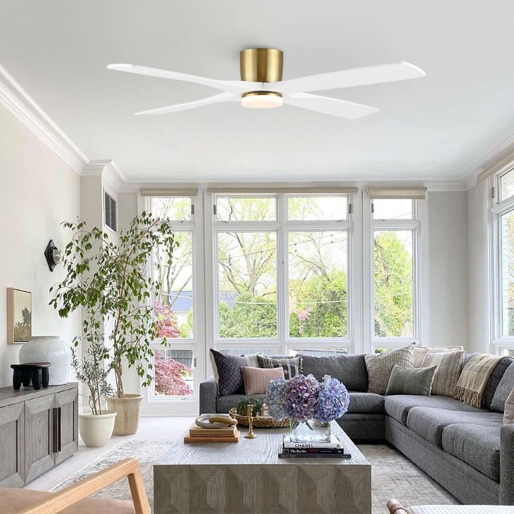 WINGBO 60" Flush Mount DC Ceiling Fan with Lights, 4 Reversible Blades, Hugger Low Profile Indoor Ceiling Fan