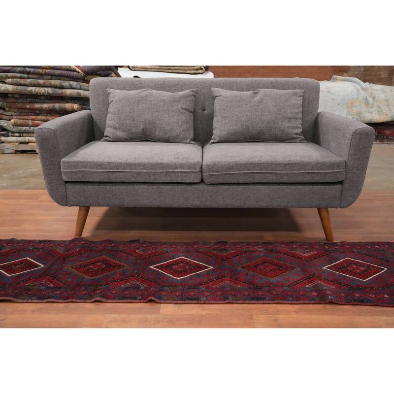 Hand Knotted Oriental 100% Wool Carpet Traditional Tribal Navy Blue & Blues Balouch Runner Rug - 8' 3'' X 1' 10''