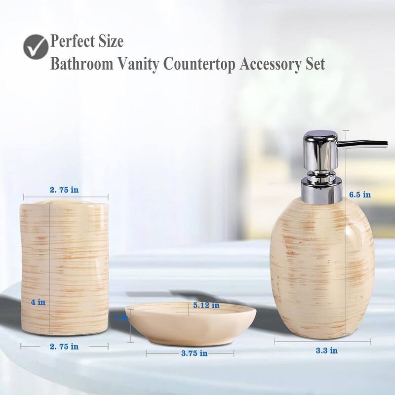 Bath Accessory Set, Color Glazed Beige with Brushed Brown-Texture Surface