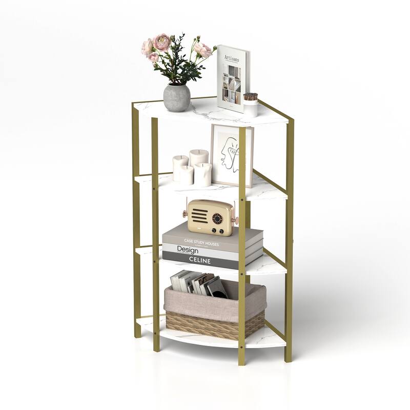 4-Tier Corner Open Shelf,Bookcase Freestanding Shelving Unit,Plant Stand Small Bookshelf for Living Room