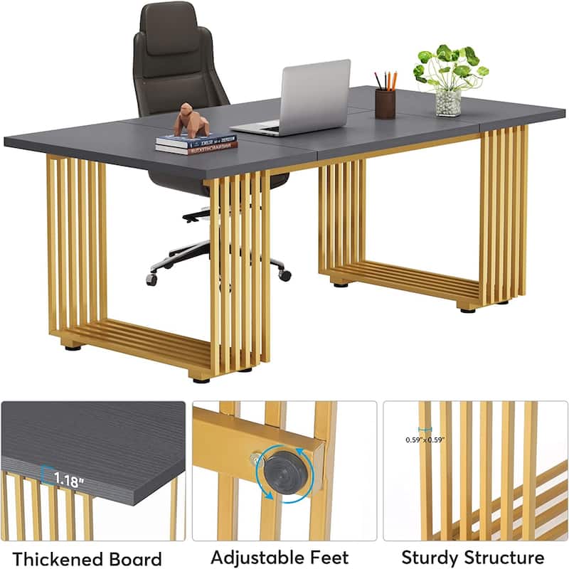 70.9" Modern Office Desk, Wood Computer Desk Large Executive Desk