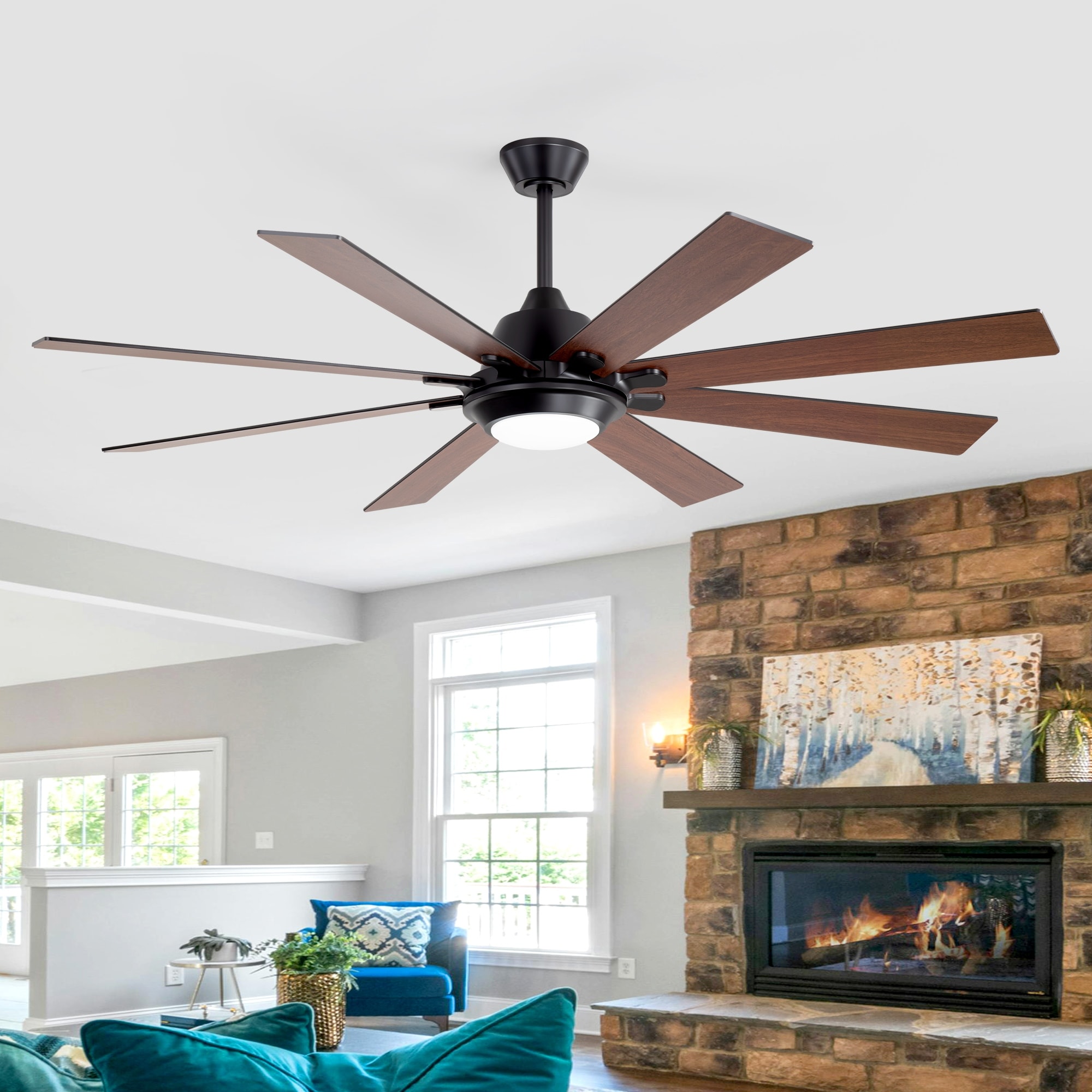 65"/72" Modern Black LED Ceiling Fan with Light Remote (8 Reversible Blades)