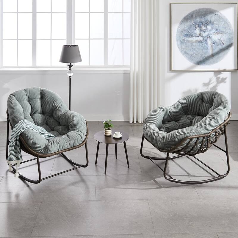 Rocker Recliner Chair Rattan Rocking Chair with Padded Cushion
