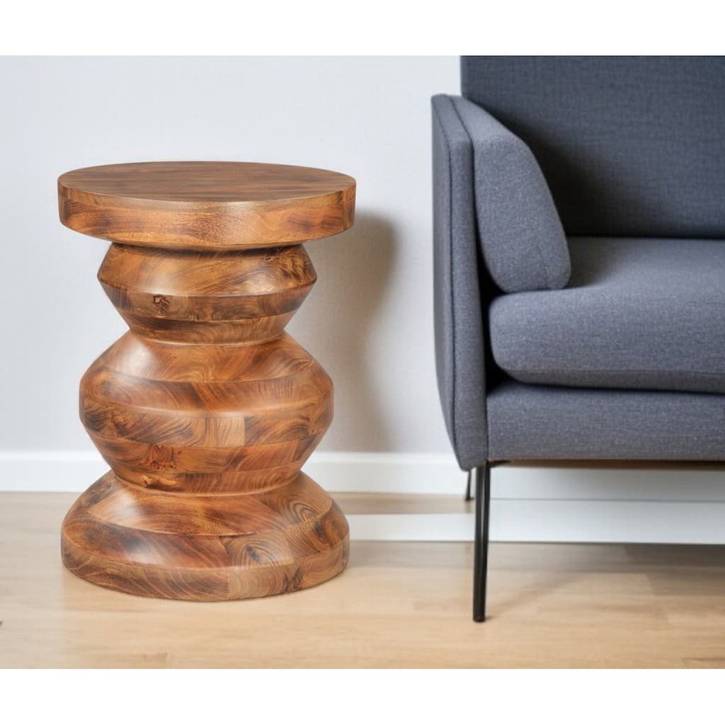 HomeRoots 21" Brown Solid Wood Round Pedestal End Table - 17' X '21.3' X '17