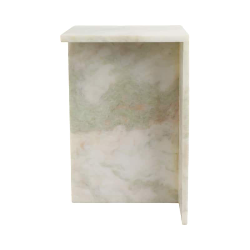 Stone Marble Accent Table Sculptural Geometric Base and Sleek Design - 13" x 13" x 20" - Green