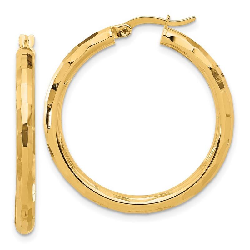 Curata 14k Yellow Gold Polished Sparkle Cut Hoop Earrings - 33.5x31.3mm