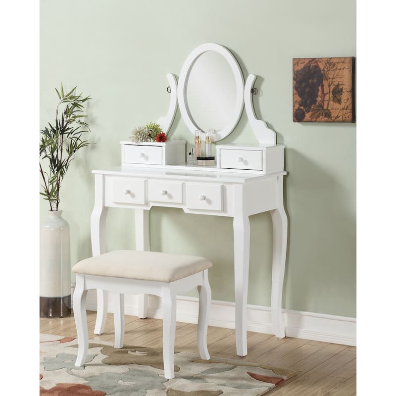 Roundhill Furniture Copper Grove Watt Wood Makeup Vanity Table and Stool Set