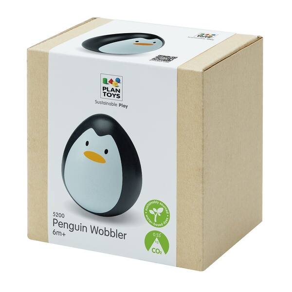 slide 2 of 11, PlanToys Penguin Wobbler Wooden Bounce Back Toy - Black Black - Kids