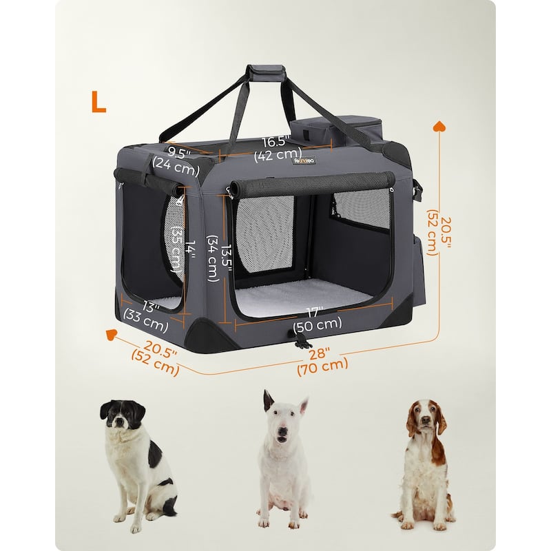 Metal Frame Oxford Fabric Foldable Soft Pet Carrier with Mesh Windows and Side Pockets
