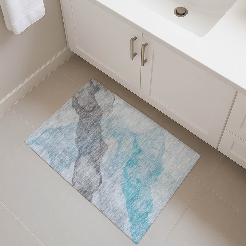 Premium Washable Super Soft Contemporary Fizal Mayfield Rug - Teal - 1'8" x 2'6"