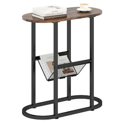 Costway 2-tier Side Table Oval Narrow End Table Nightstand Bedside - 23'' x 11'' x 25.5''