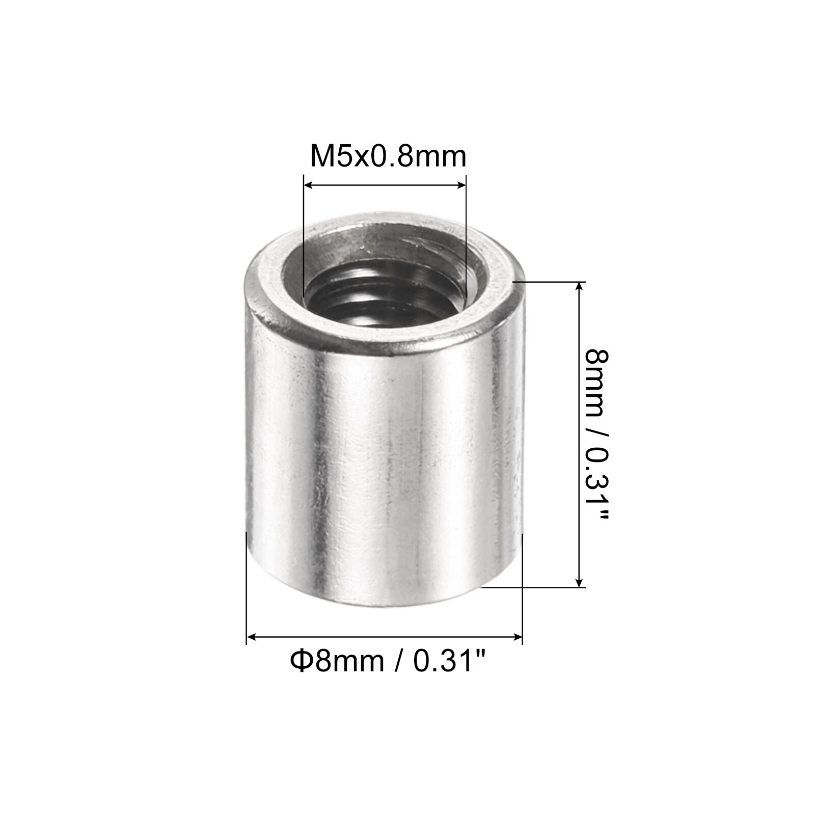 Round Connector Nuts, 304 Stainless Steel Coupling Nut Sleeve Rod Bar Stud Nut