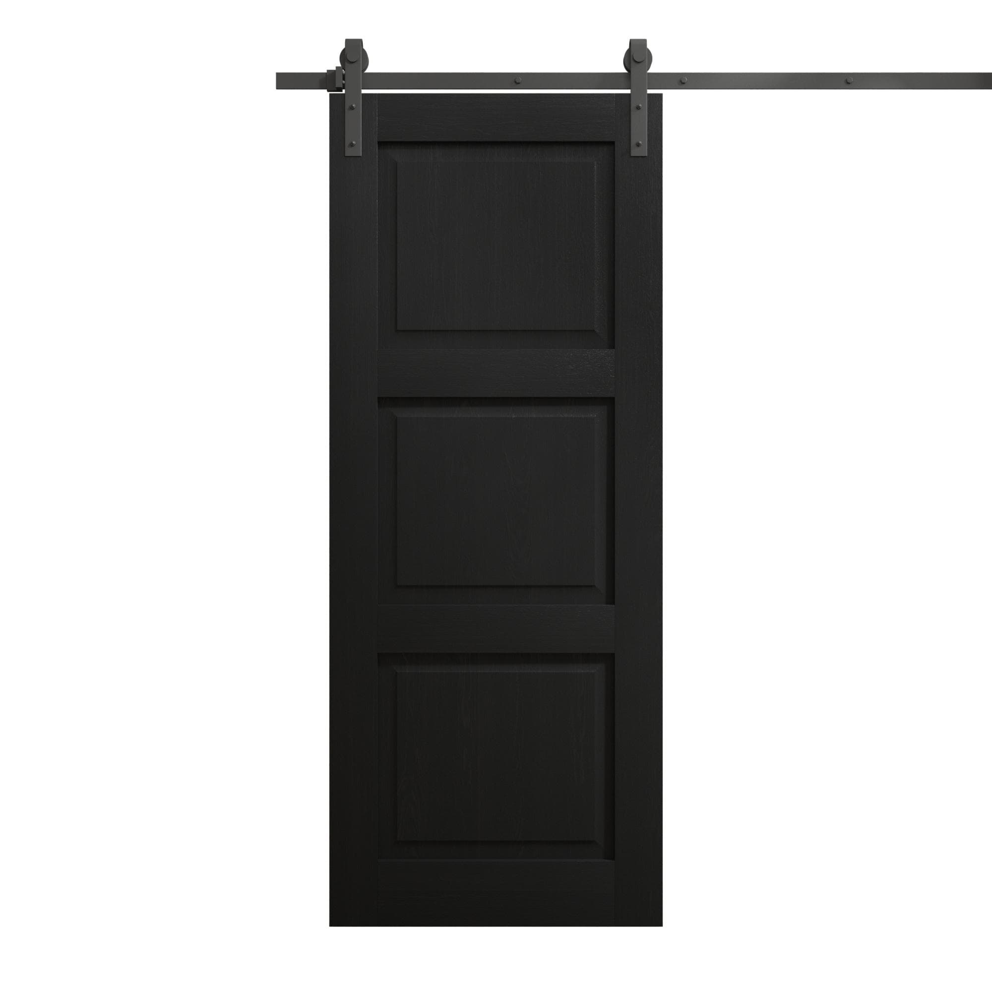 Modern Barn Door 18 x 80 inches | Ego 5010 Painted Black Oak | 6.6FT Rail Track Heavy Hardware Set | Solid Panel Interior Doors