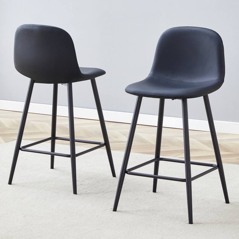Modern PU Bar Chair Set Two Pieces with Rounded Backrest, Waterproof Cat Paw Leather, Metal Legs for Bars, Living Room