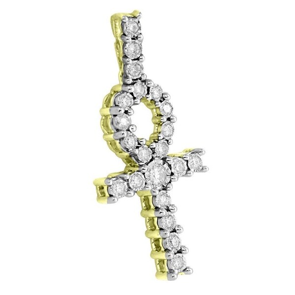 Real Diamond Ankh Cross Pendant Prong Set 1.3" Mini Charm 10k Yellow Gold Unique