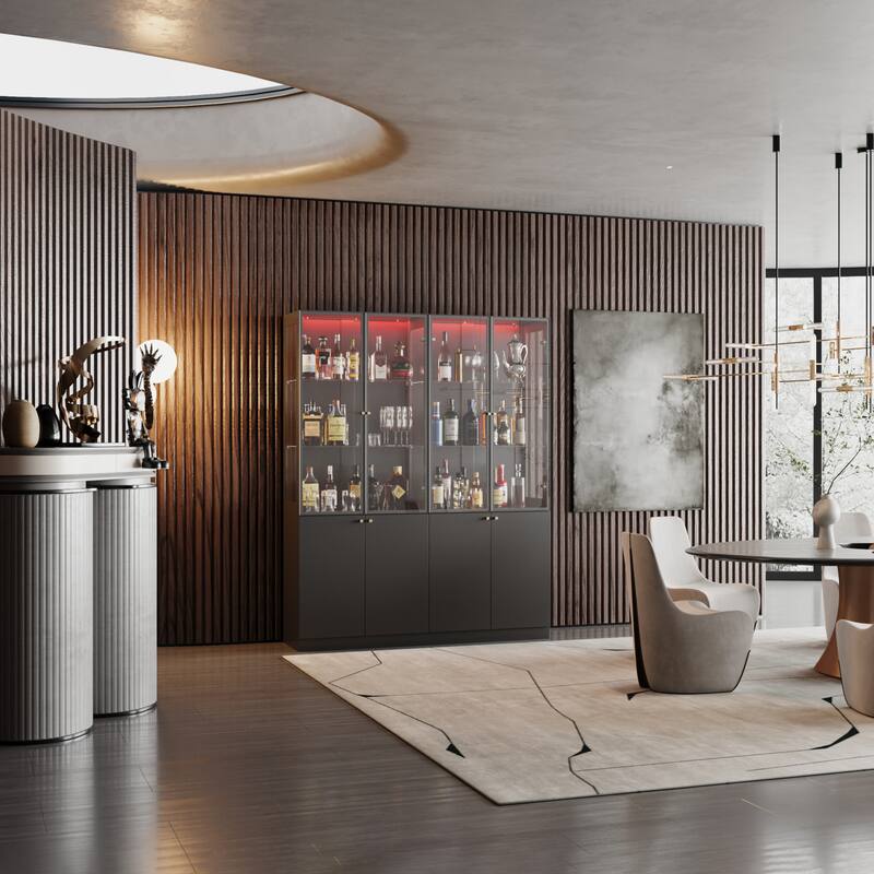 LED Glass Display Cabinet with Aluminum Alloy Frame Glass Door Showcase Wine Storage Cabinet