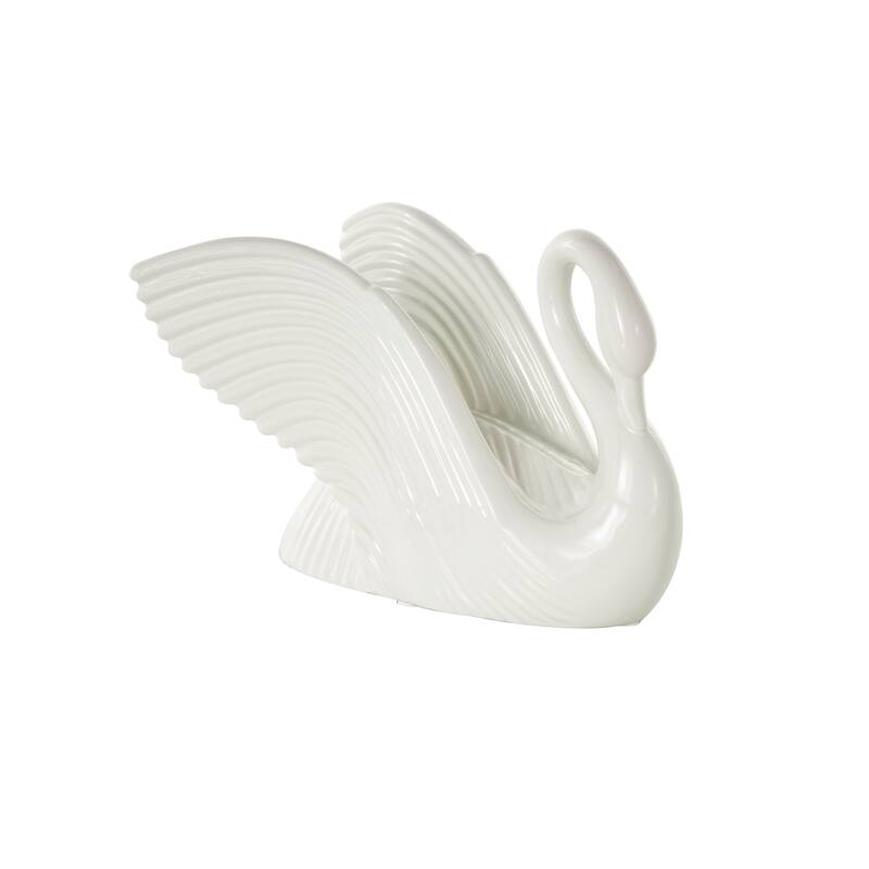 Silver or White Ceramic Swan Sculpture with Textured Grooves